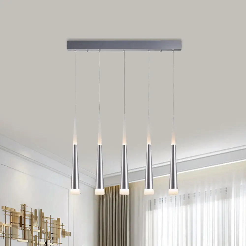 Modern Metal Tapered Hanging Lamp With Silver Pendant Light - 5/6 Heads For Dining Room In