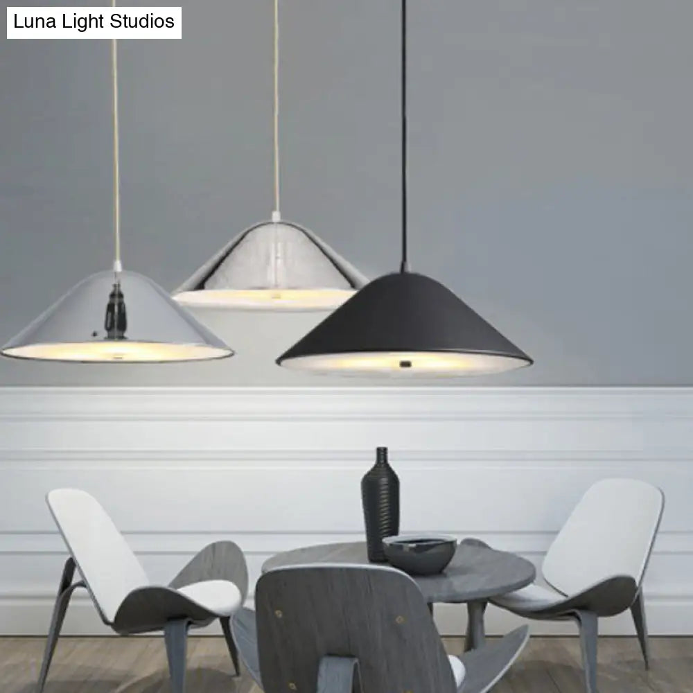 Modern Metal Tapered Suspension Light In Matte Black Polished Chrome And Rose Gold For Dining Room