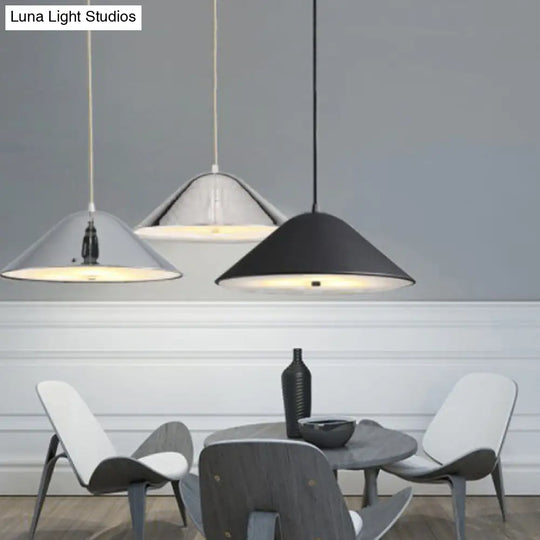 Modern Metal Tapered Suspension Light In Matte Black Polished Chrome And Rose Gold For Dining Room