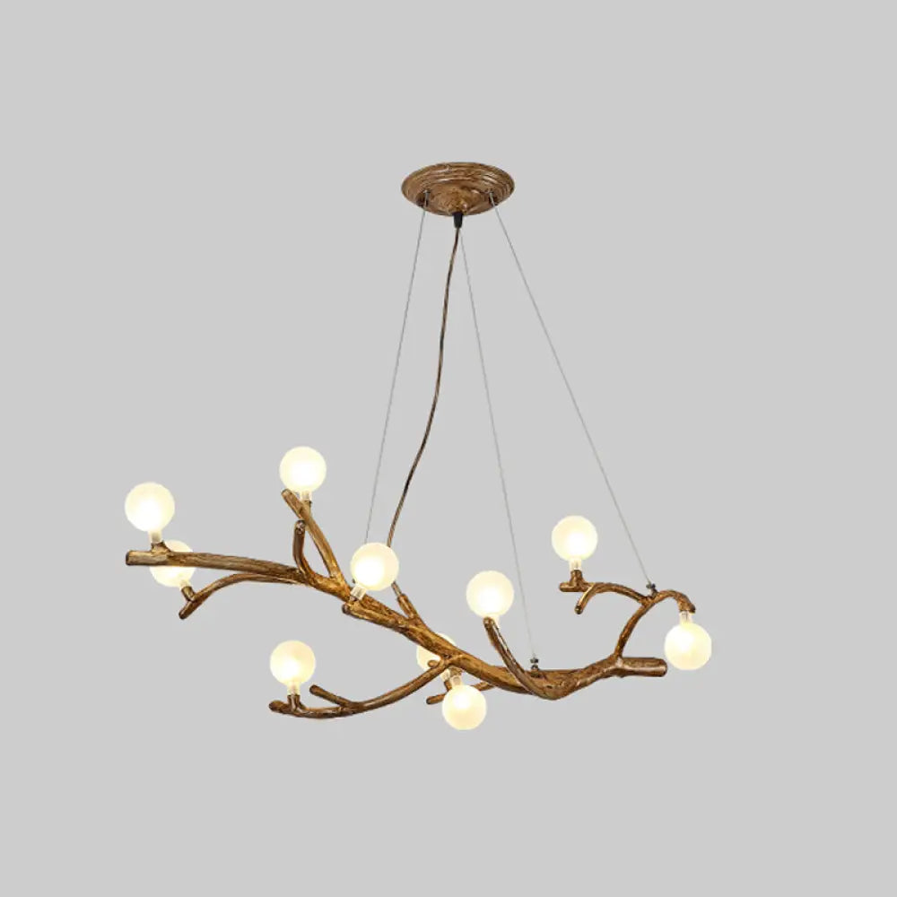 Modern Metal Tree Branch Island Lighting Fixture With Art Deco Wood Suspension And Acrylic Ball