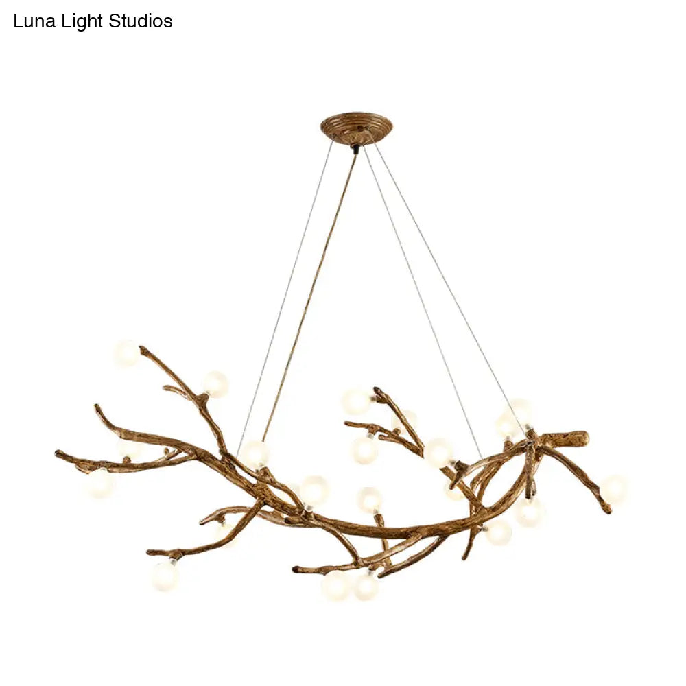 Modern Metal Tree Branch Island Lighting Fixture With Art Deco Wood Suspension And Acrylic Ball