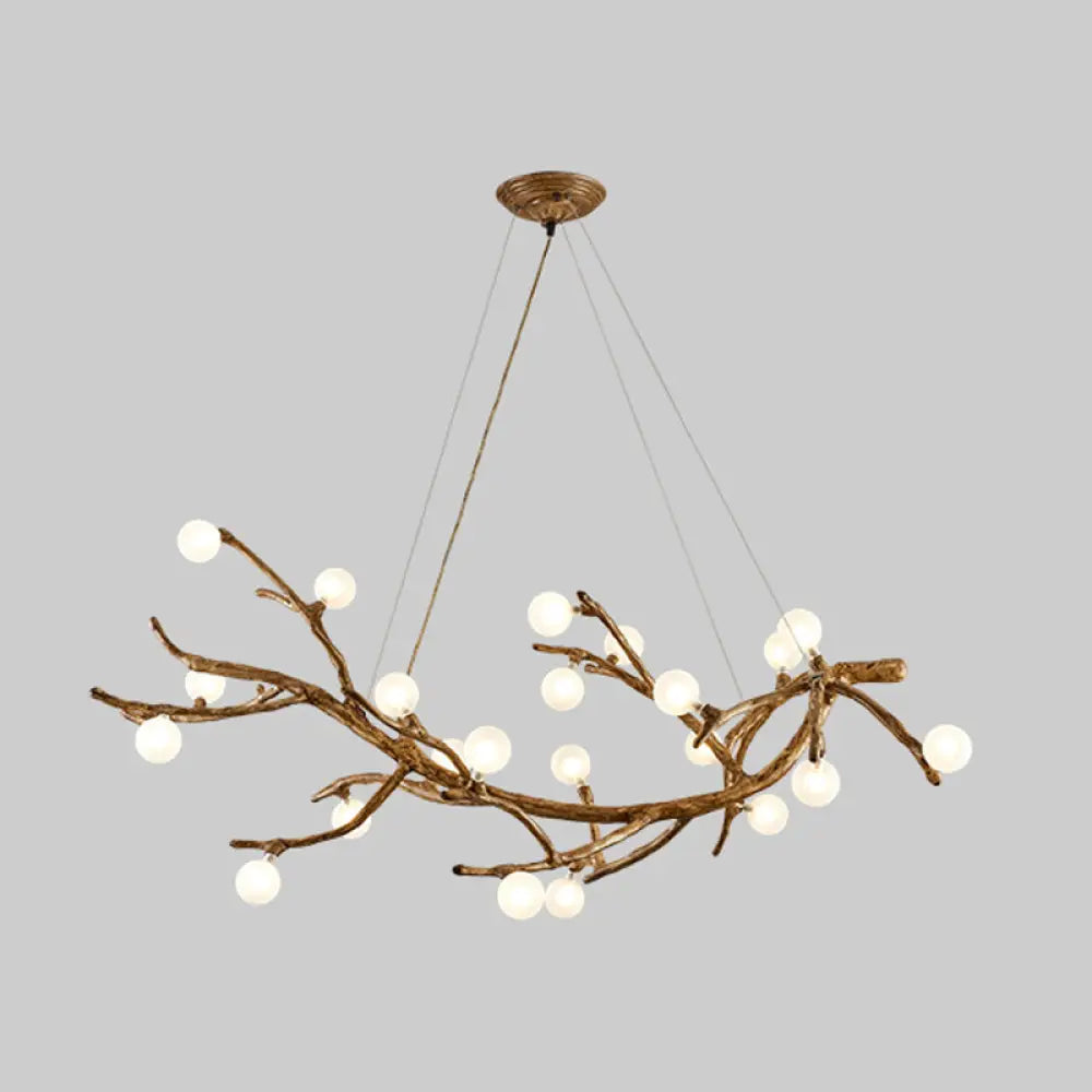 Modern Metal Tree Branch Island Lighting Fixture With Art Deco Wood Suspension And Acrylic Ball