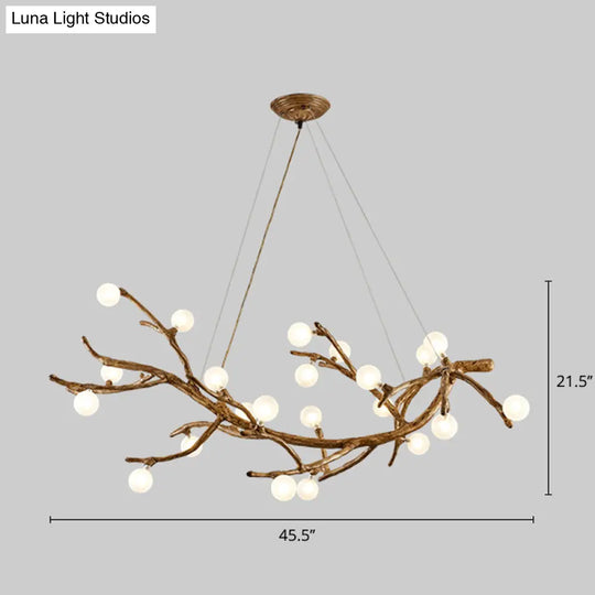 Modern Metal Tree Branch Island Lighting Fixture With Art Deco Wood Suspension And Acrylic Ball