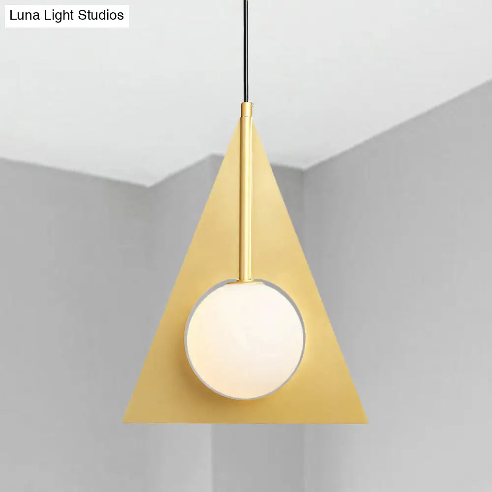 Modern Metal 1 Head Gold Triangle Ceiling Pendant Light With Globe White Glass Shade