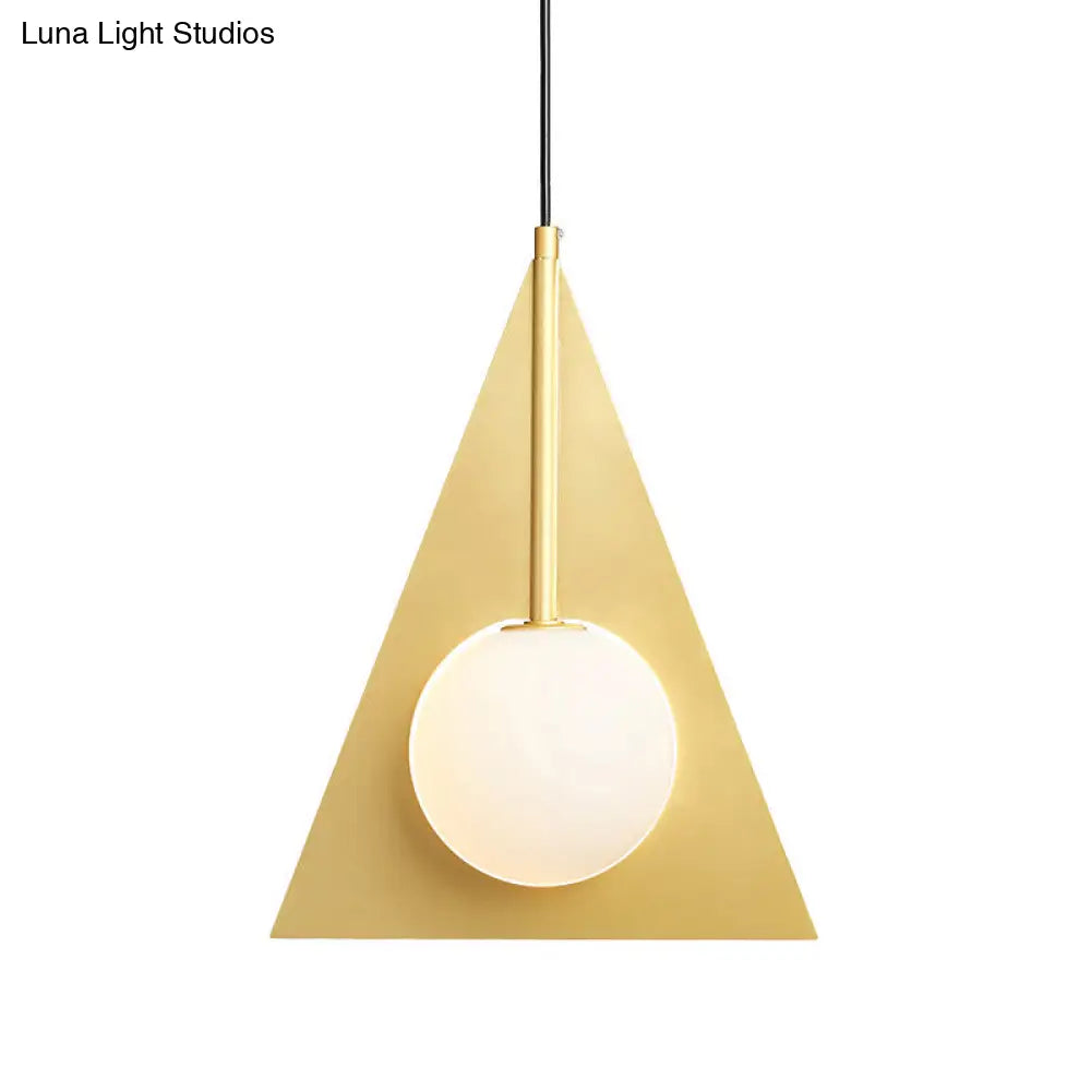 Modern Metal Triangle Ceiling Pendant Light With Globe White Glass Shade - Gold Hanging Lamp Kit