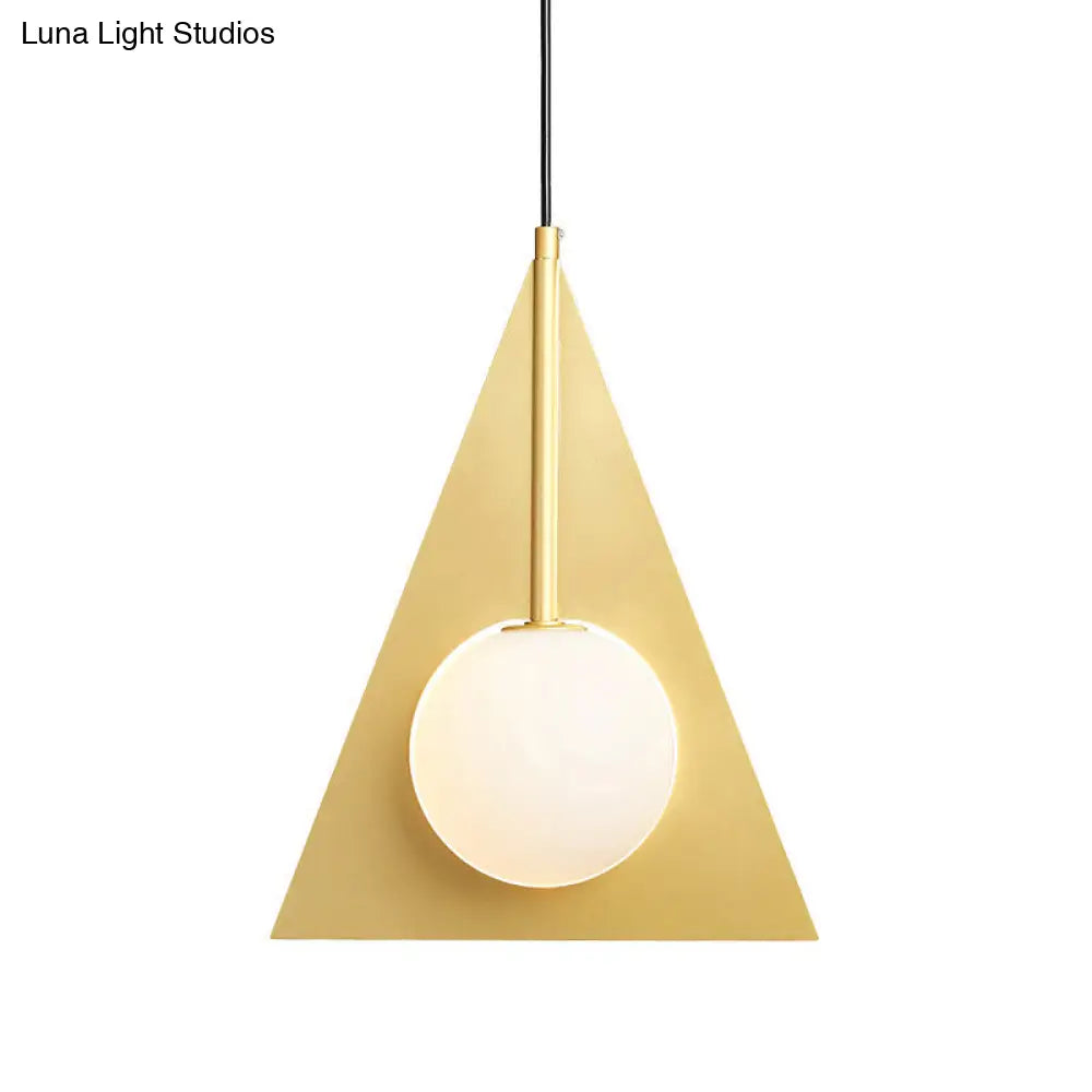 Modern Metal 1 Head Gold Triangle Ceiling Pendant Light With Globe White Glass Shade