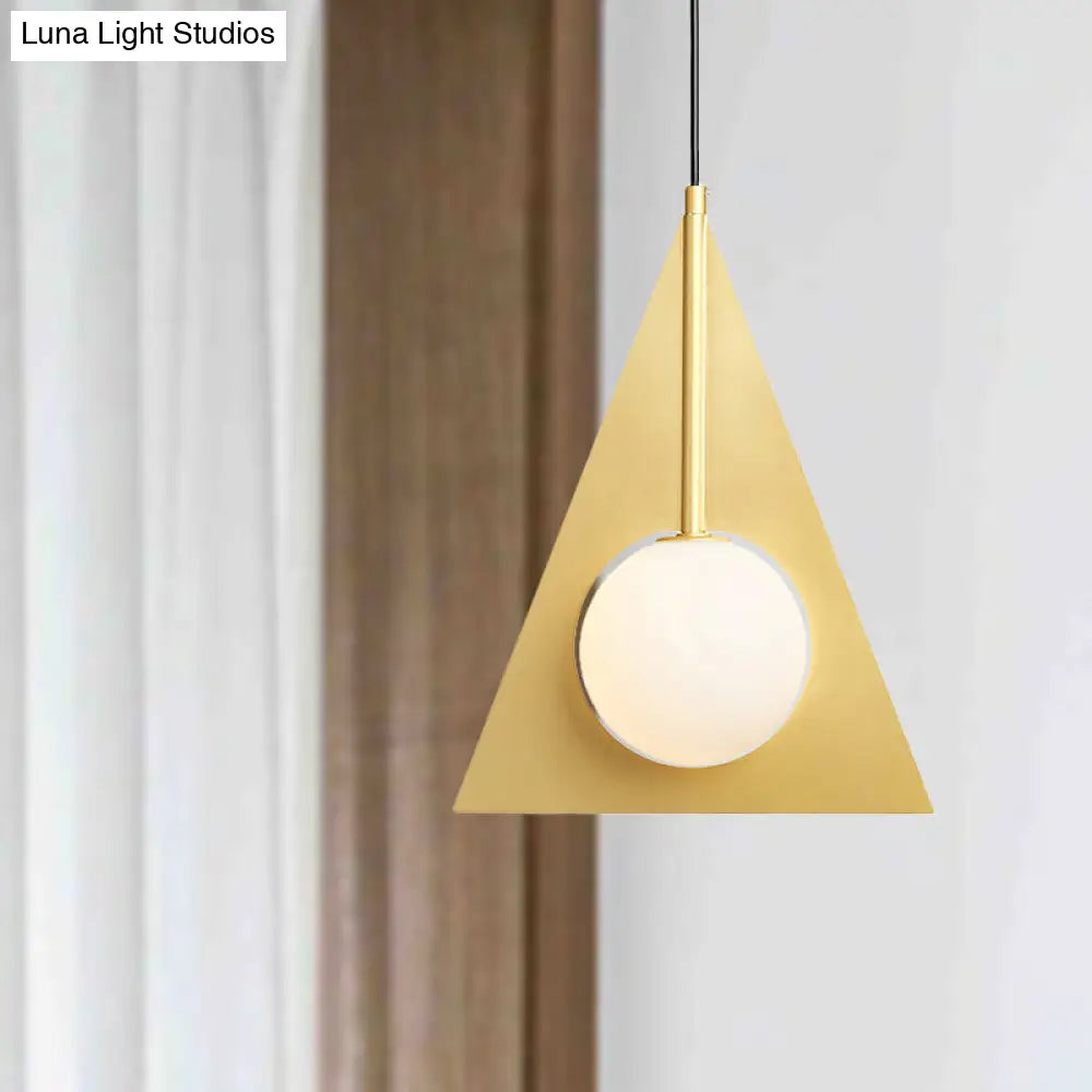 Modern Metal 1 Head Gold Triangle Ceiling Pendant Light With Globe White Glass Shade