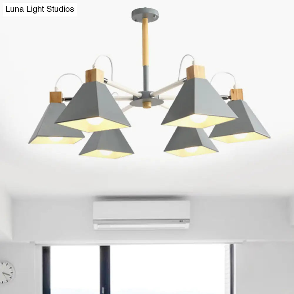 Modern Metal Triangle Pendant Fixture: Bedroom Chandelier With 6 Hanging Lights