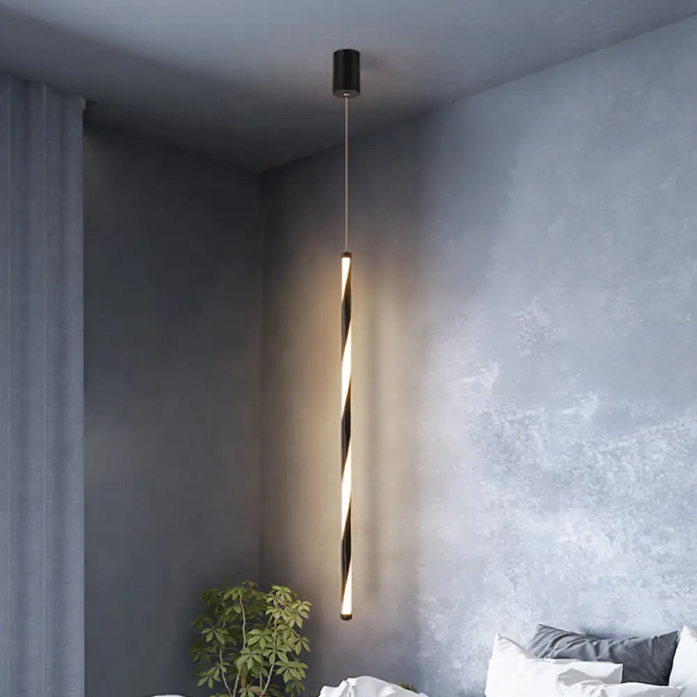 Modern Metal Tube Pendant Light - Black Led Changing For Bedroom In Warm/White / White