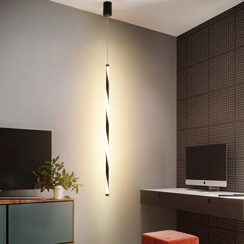 Modern Metal Tube Pendant Light - Black Led Changing For Bedroom In Warm/White / Warm