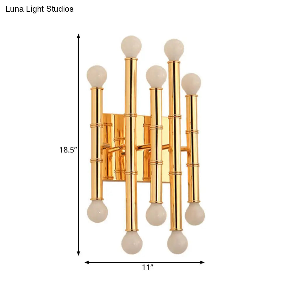 Modern Metal Tubes Wall Sconce With 10 Lights - Polished Gold/Silver Hallway Lighting