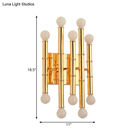 Modern Metal Tubes Wall Sconce With 10 Lights - Polished Gold/Silver Hallway Lighting