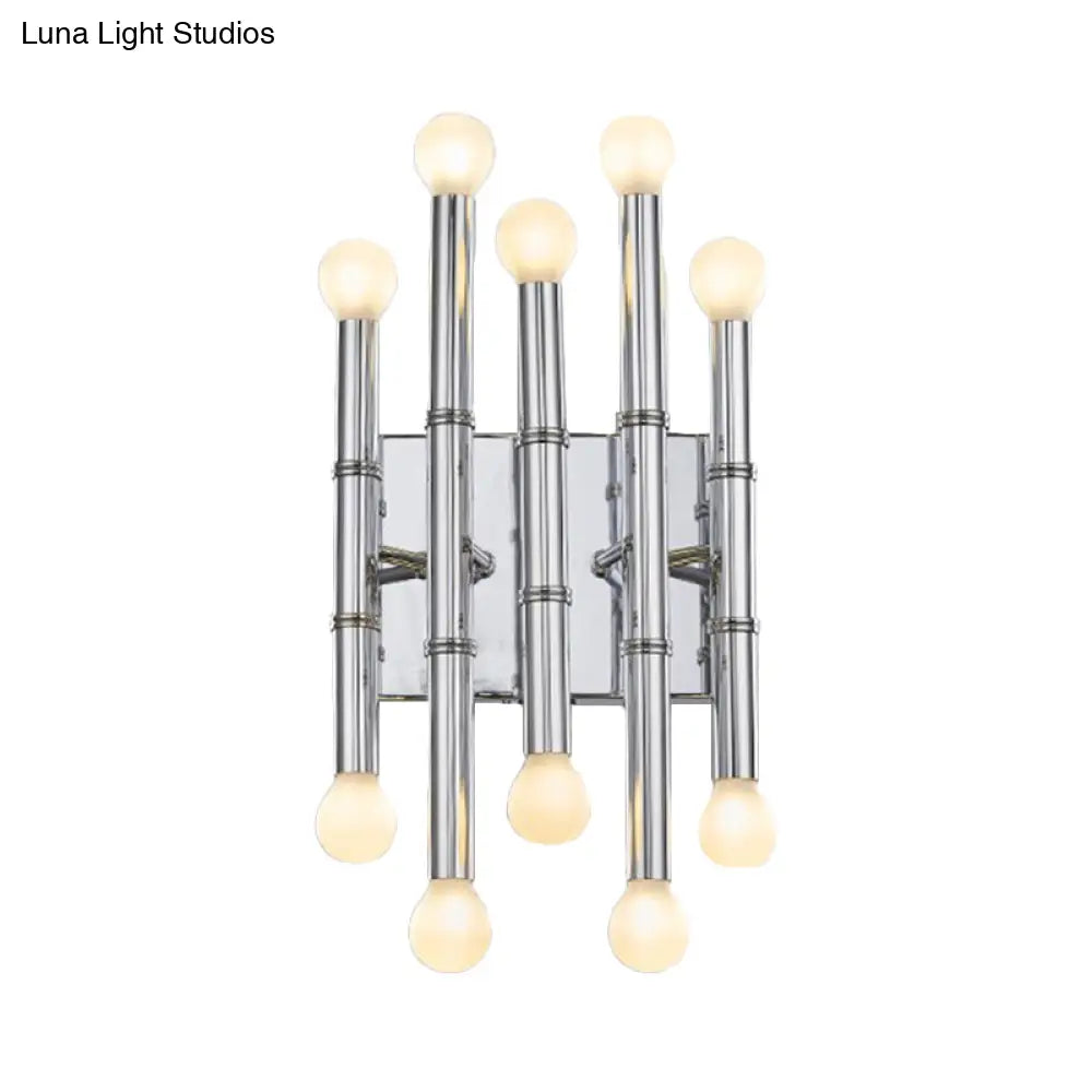 Modern Metal Tubes Wall Sconce With 10 Lights - Polished Gold/Silver Hallway Lighting