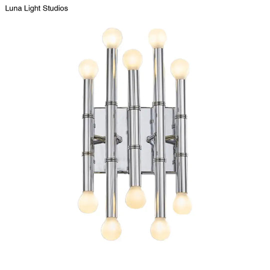 Modern Metal Tubes Wall Sconce With 10 Lights - Polished Gold/Silver Hallway Lighting