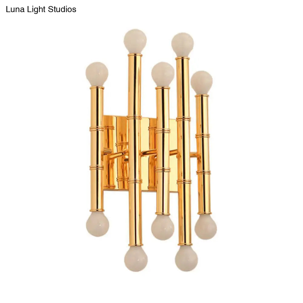 Modern Metal Tubes Wall Sconce With 10 Lights - Polished Gold/Silver Hallway Lighting