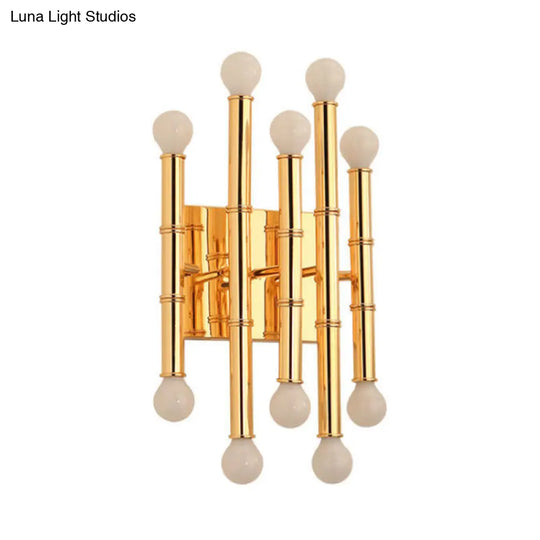 Modern Metal Tubes Wall Sconce With 10 Lights - Polished Gold/Silver Hallway Lighting