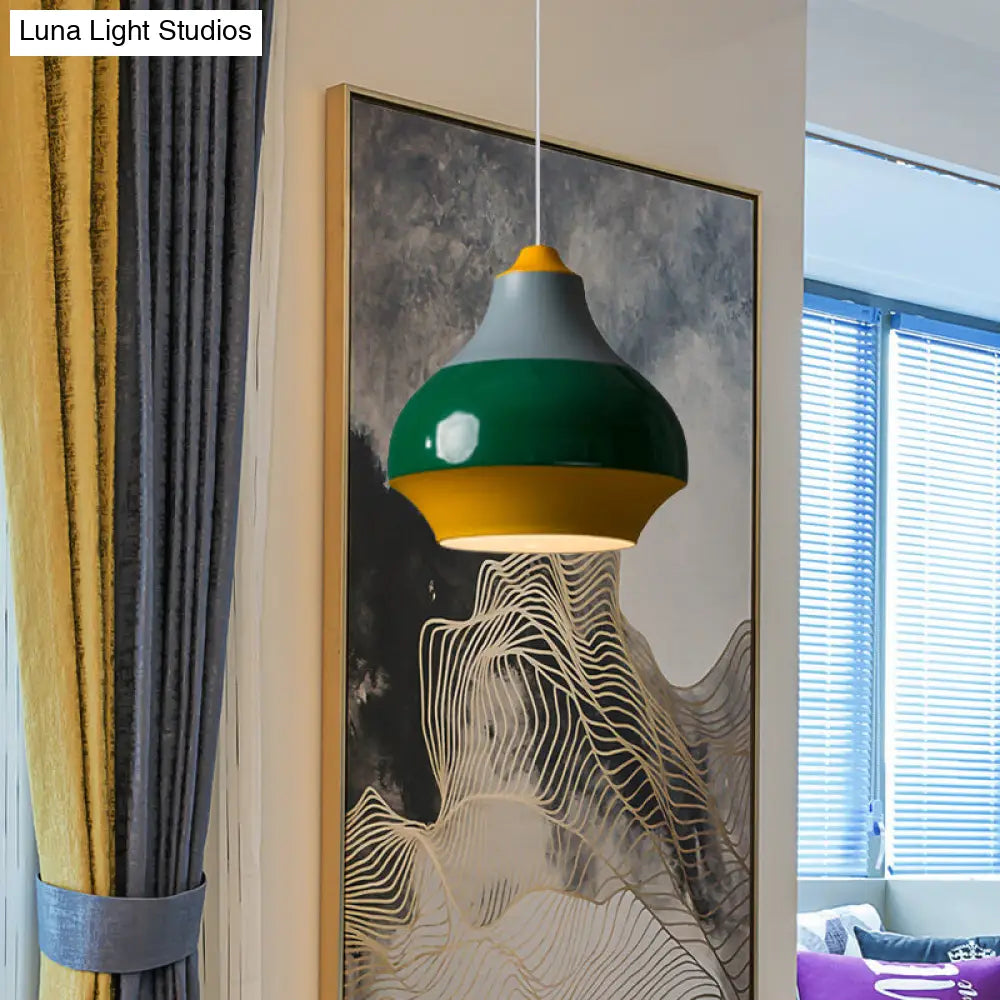 Modern Metal Pendant Light For Bedroom - Urn Hanging Design In Grey/White/Green