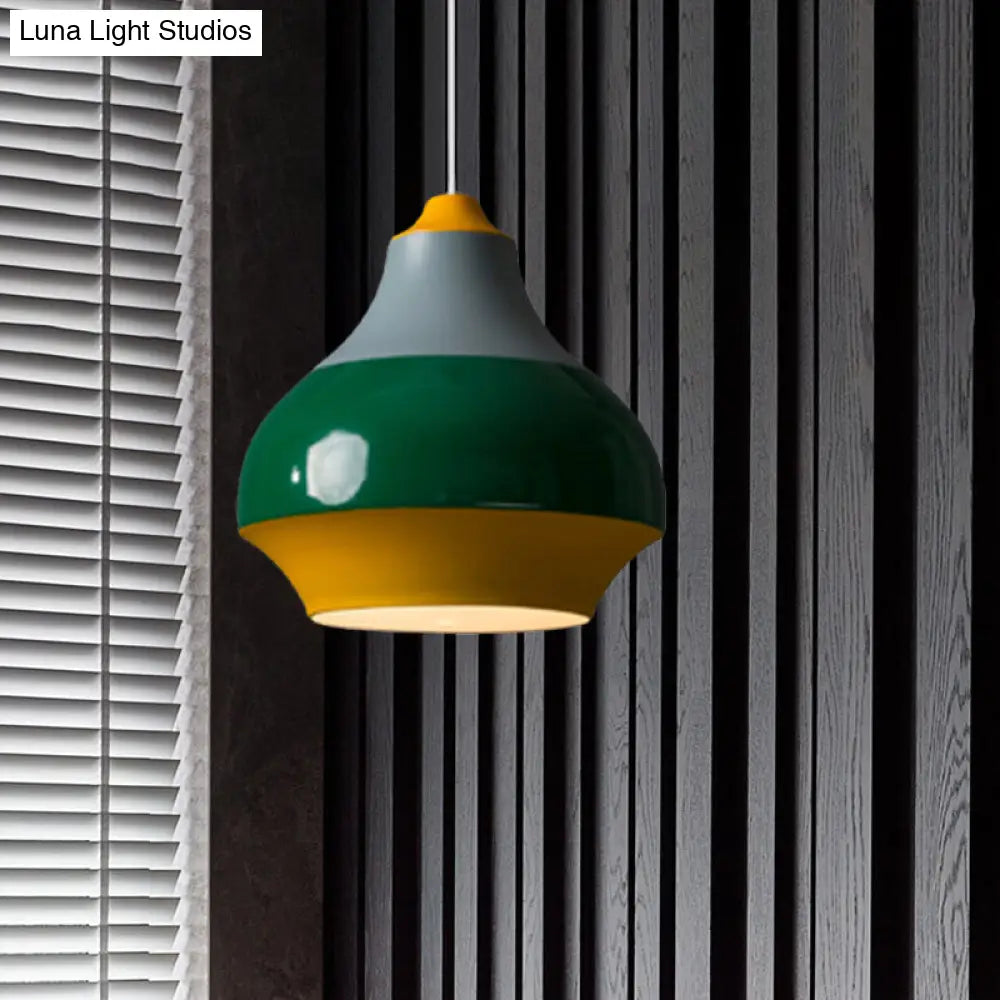 Modern Metal Pendant Light For Bedroom - Urn Hanging Design In Grey/White/Green