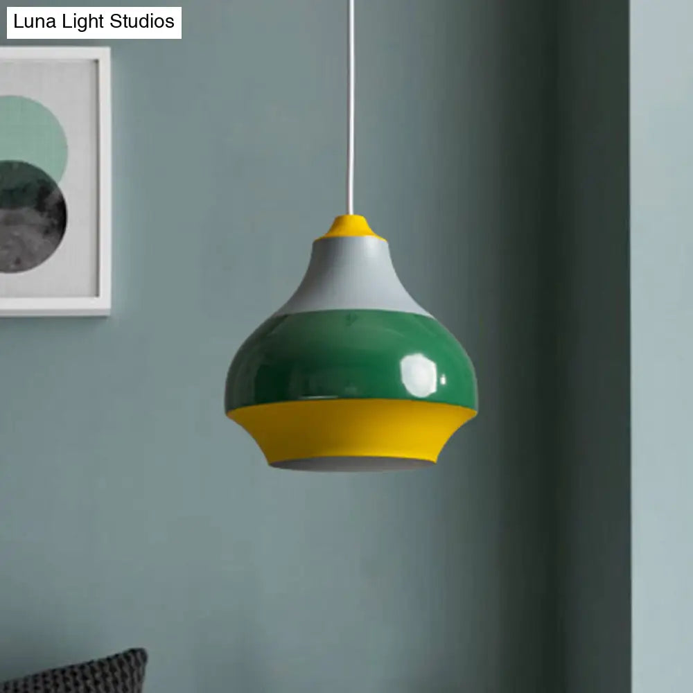 Modern Metal Pendant Light For Bedroom - Urn Hanging Design In Grey/White/Green