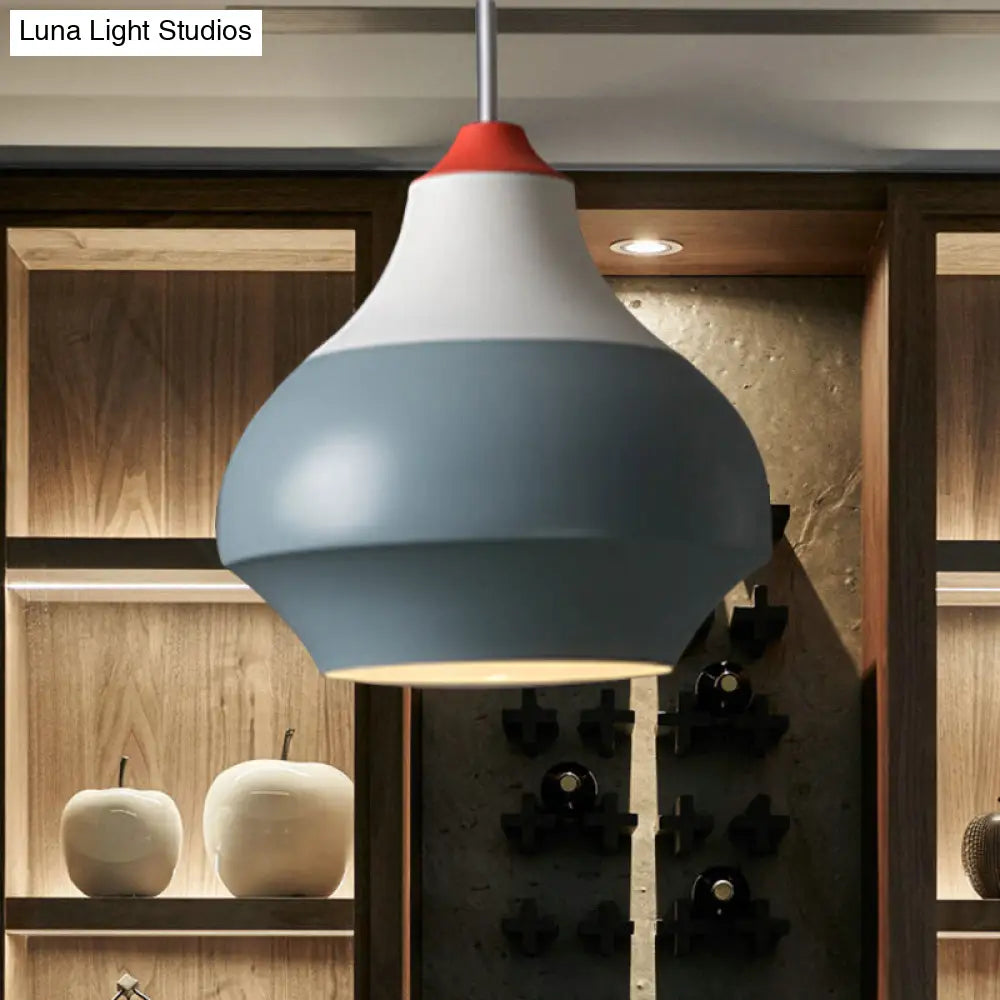 Modern Metal Pendant Light For Bedroom - Urn Hanging Design In Grey/White/Green