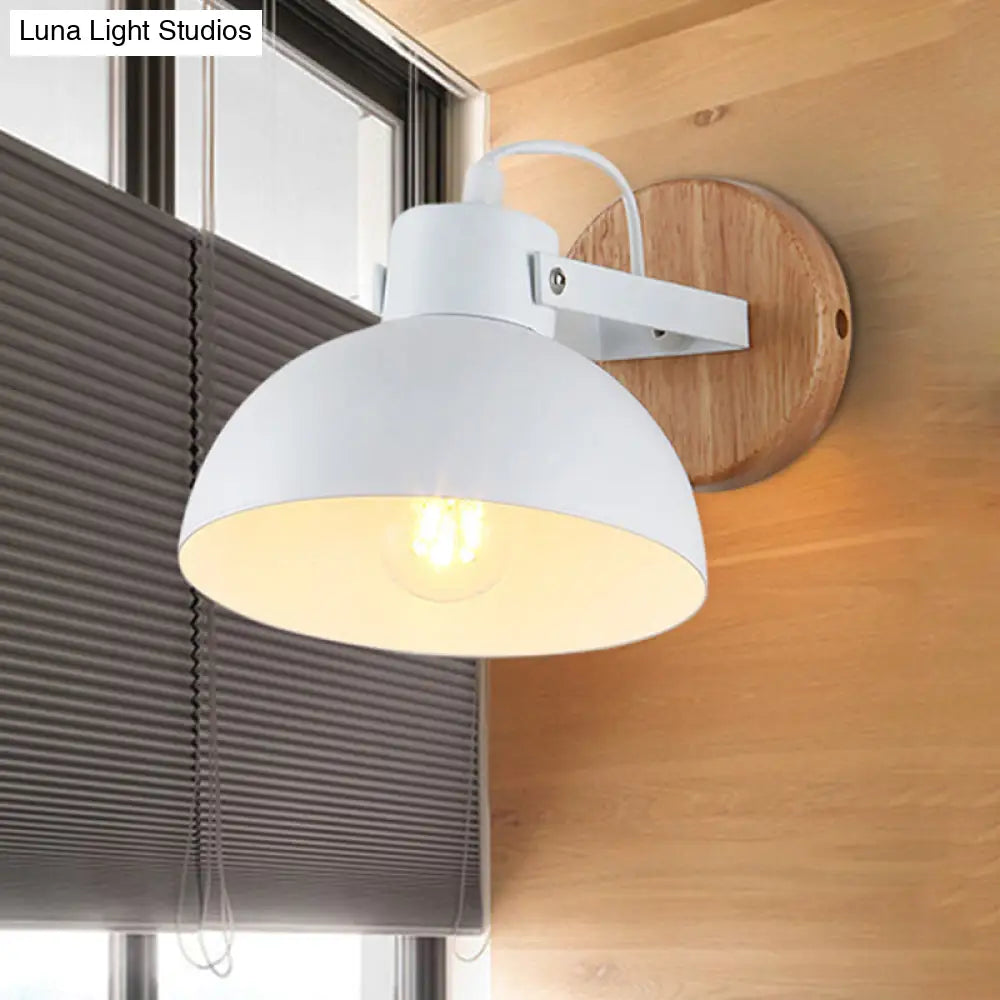 Modern Metal Wall Lamp With Wood Backplate In White - Sconce Light Fixture