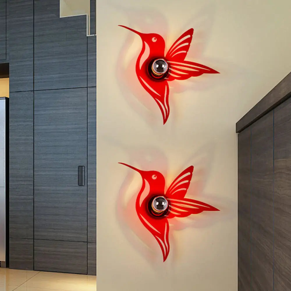 Modern Metal Wall Sconce - Cartoon Shape Ideal For Study Room Red / Bird