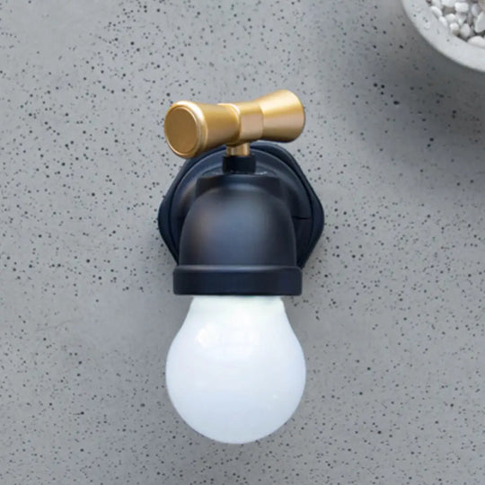 Modern Metal Wall Sconce For Faucet-Themed Kids Bedroom With Lovely One-Light Lamp Black