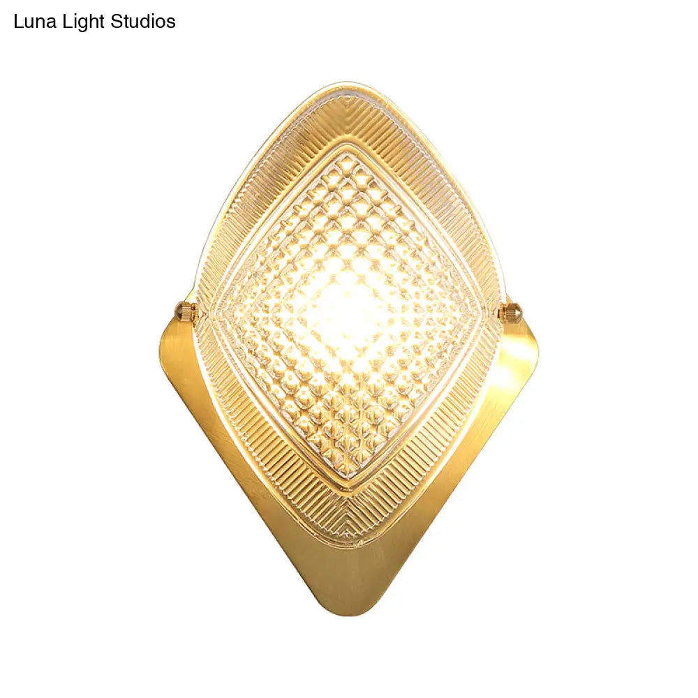 Modern Metal Wall Sconce Lamp With Clear Crystal Rhombus Design - Brass Finish