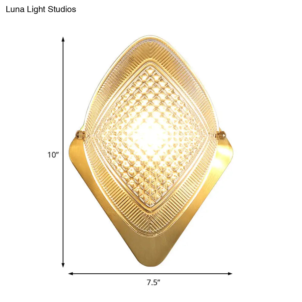 Modern Metal Wall Sconce Lamp With Clear Crystal Rhombus Design - Brass Finish