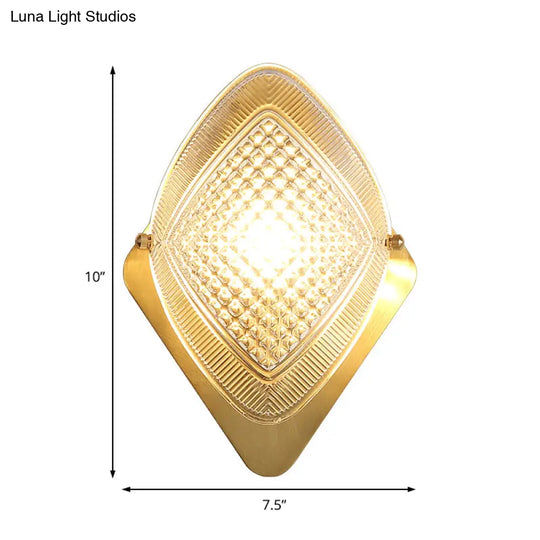 Modern Metal Wall Sconce Lamp With Clear Crystal Rhombus Design - Brass Finish