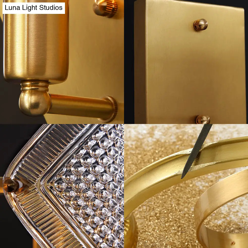 Modern Metal Wall Sconce Lamp With Clear Crystal Rhombus Design - Brass Finish