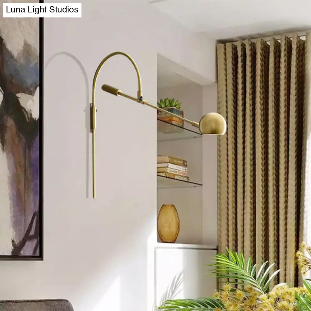 Modern Metal Wall Sconce Light: Globe Design Led Brass/Black Lighting For Living Room