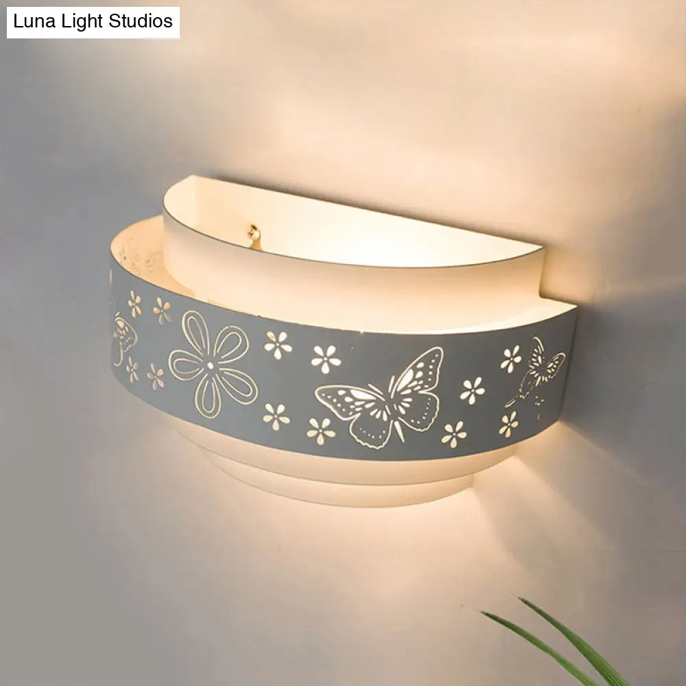 Modern Metal Wall Sconce With Etched Pattern - White Light For Living Room