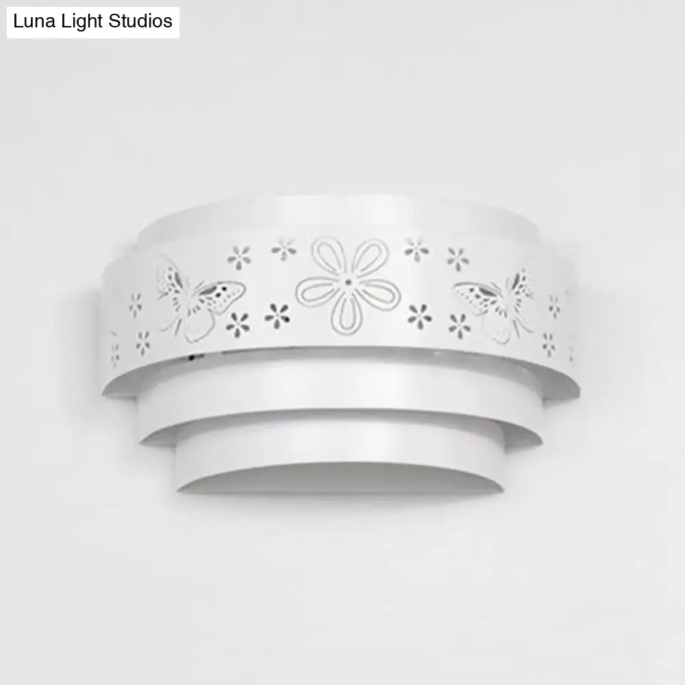 Modern Metal Wall Sconce With Etched Pattern - White Light For Living Room