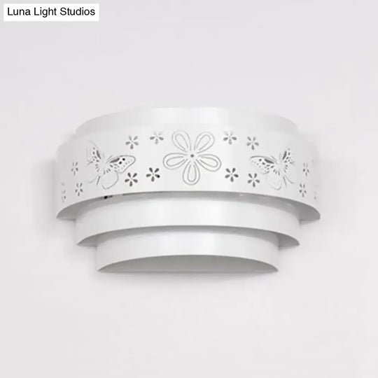 Modern Metal Wall Sconce With Etched Pattern - White Light For Living Room