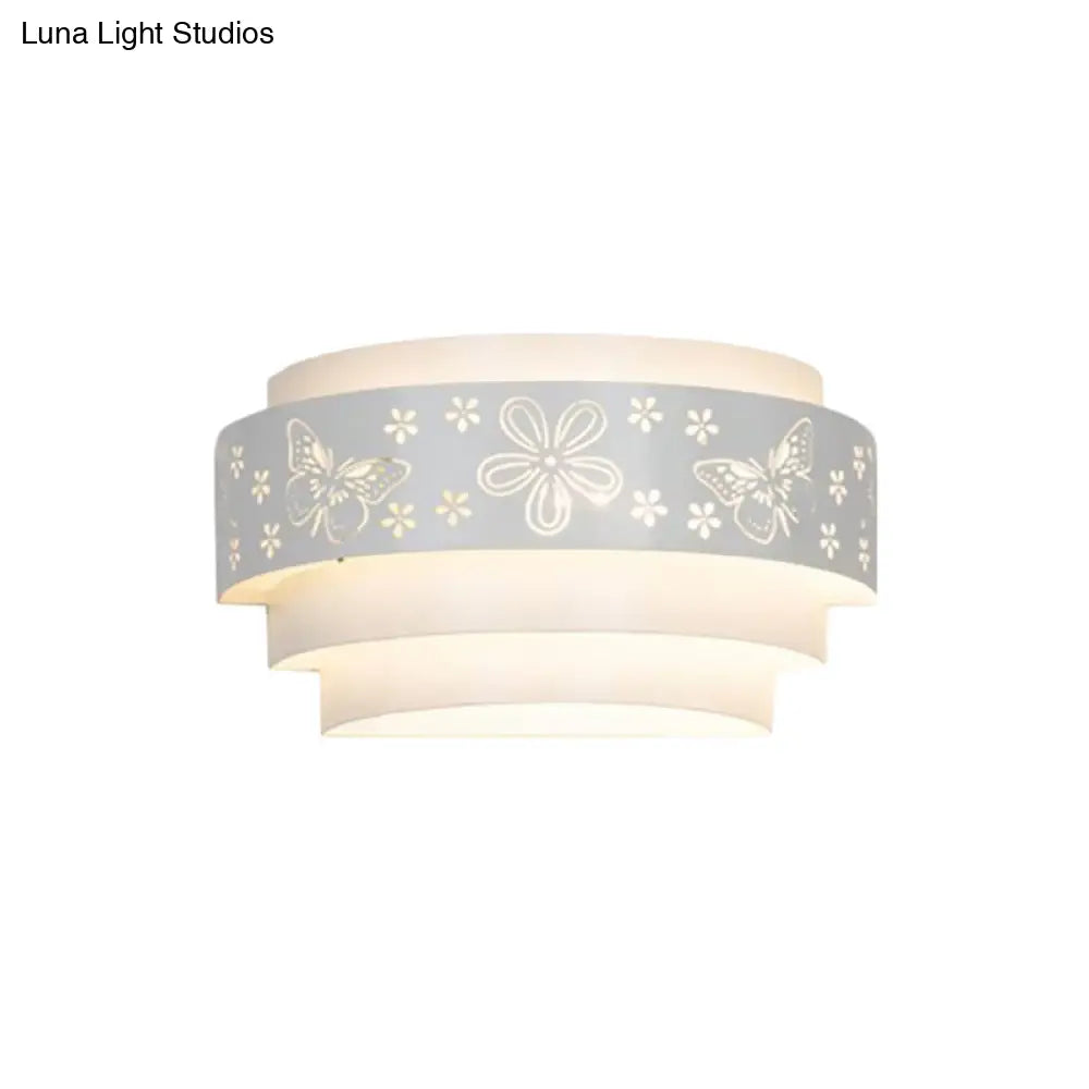 Modern Metal Wall Sconce With Etched Pattern - White Light For Living Room