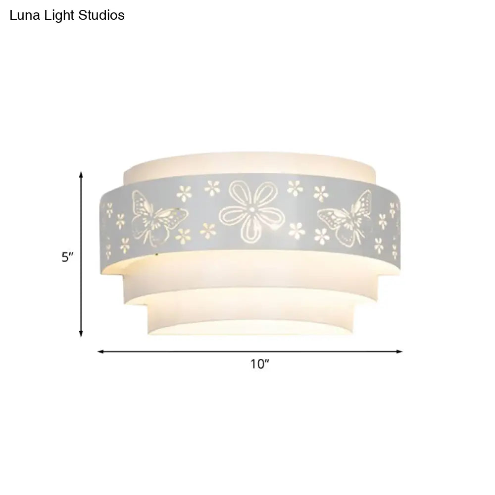 Modern Metal Wall Sconce With Etched Pattern - White Light For Living Room