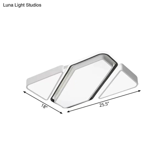 Modern Metal White Led Flush Ceiling Light With Acrylic Diffuser - Spliced Rectangle Design
