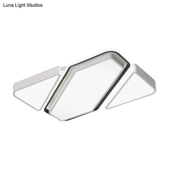 Modern Metal White Led Flush Ceiling Light With Acrylic Diffuser - Spliced Rectangle Design