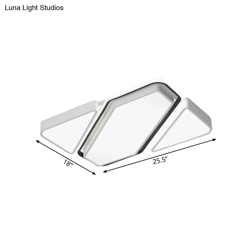 Modern Metal White Led Flush Ceiling Light With Acrylic Diffuser - Spliced Rectangle Design