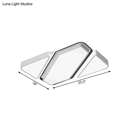 Modern Metal White Led Flush Ceiling Light With Acrylic Diffuser - Spliced Rectangle Design