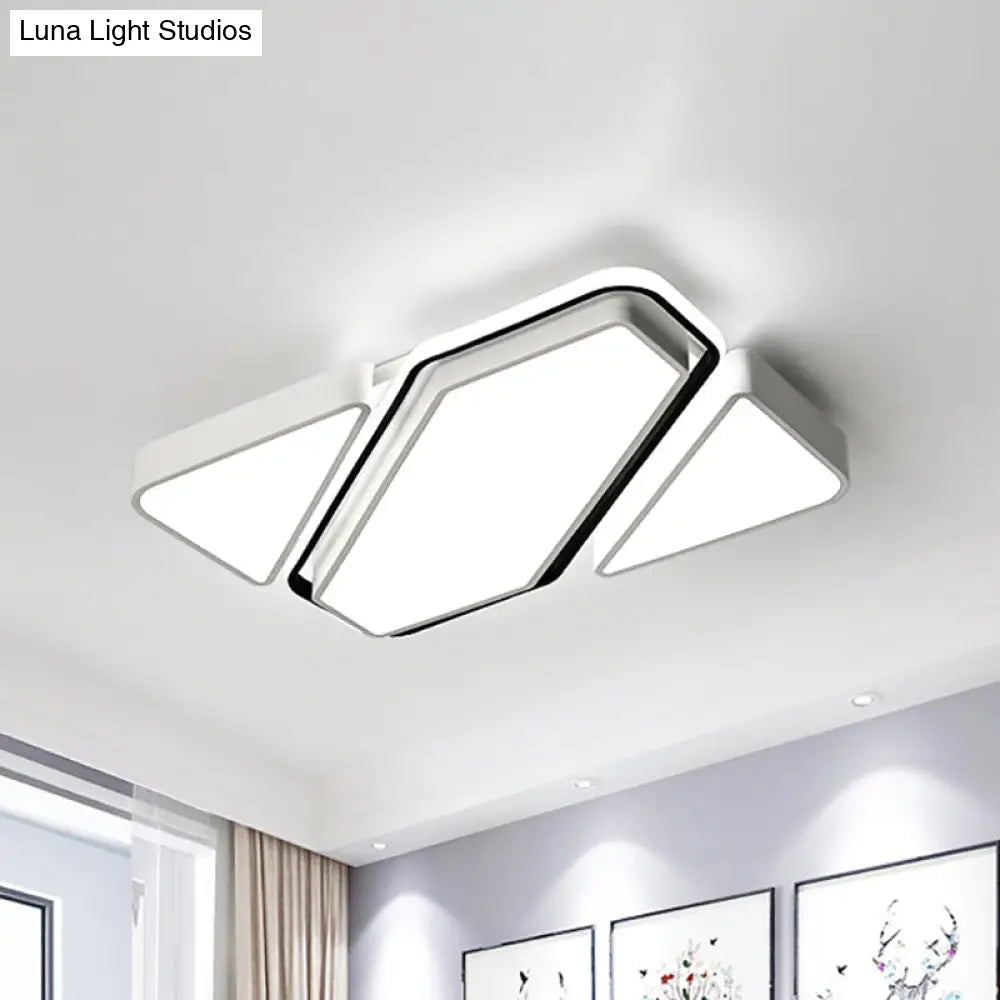 Modern Metal White Led Flush Ceiling Light With Acrylic Diffuser - Spliced Rectangle Design