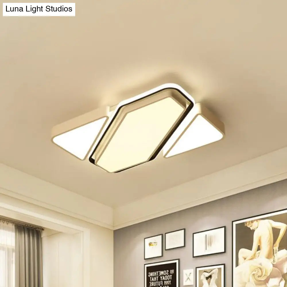 Modern Metal White Led Flush Ceiling Light With Acrylic Diffuser - Spliced Rectangle Design