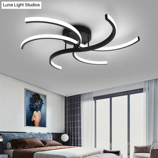 Modern Metal Windmill Ceiling Light In Black - Led Semi Flush Mount For Bedroom