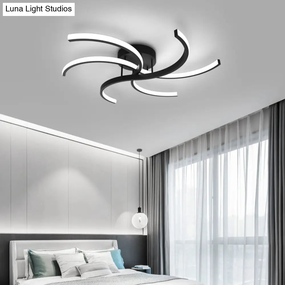 Modern Metal Windmill Ceiling Light In Black - Led Semi Flush Mount For Bedroom