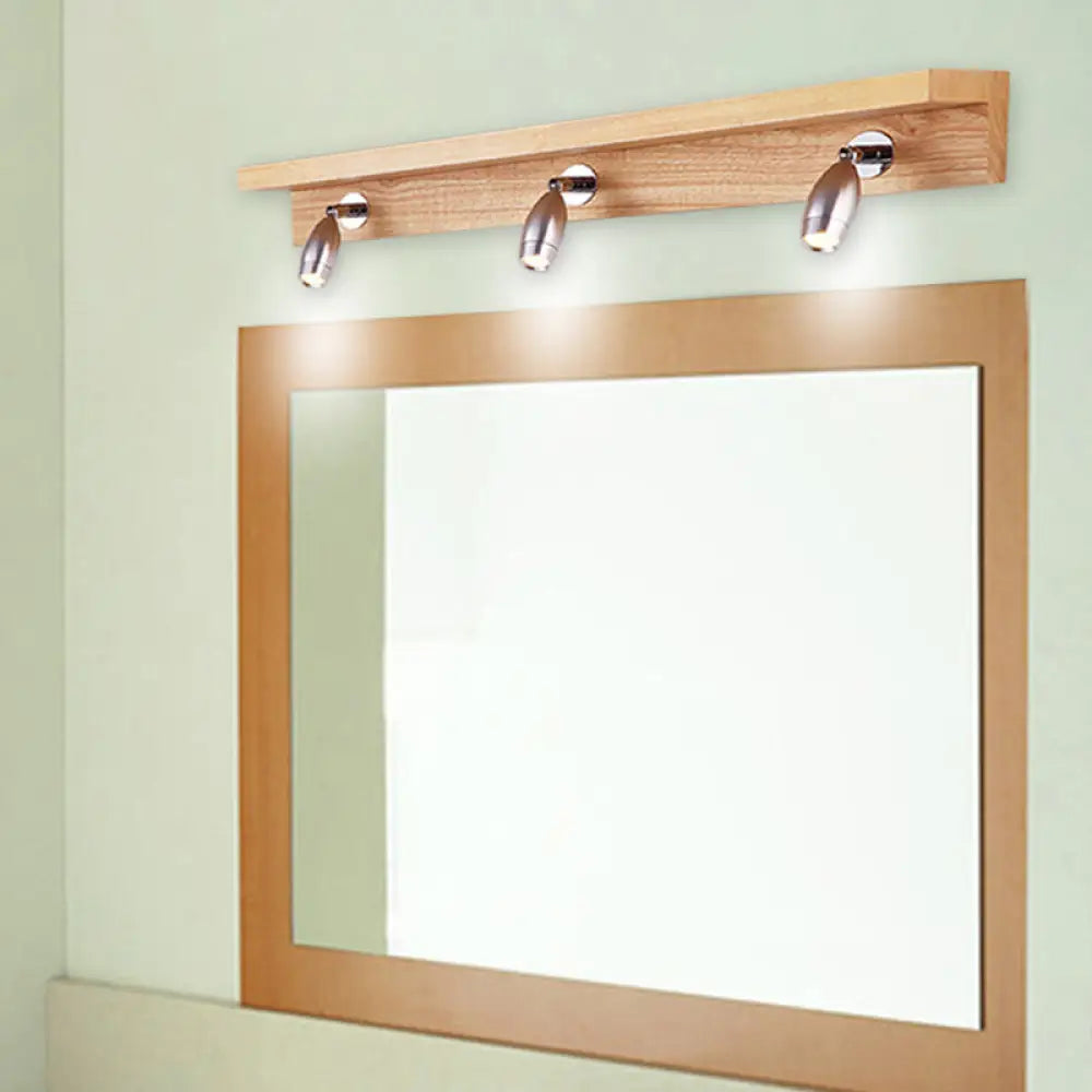 Modern Metal Wood Wall Lighting - Rotating Vanity Light With Bullet Shaped Design 3 Lights