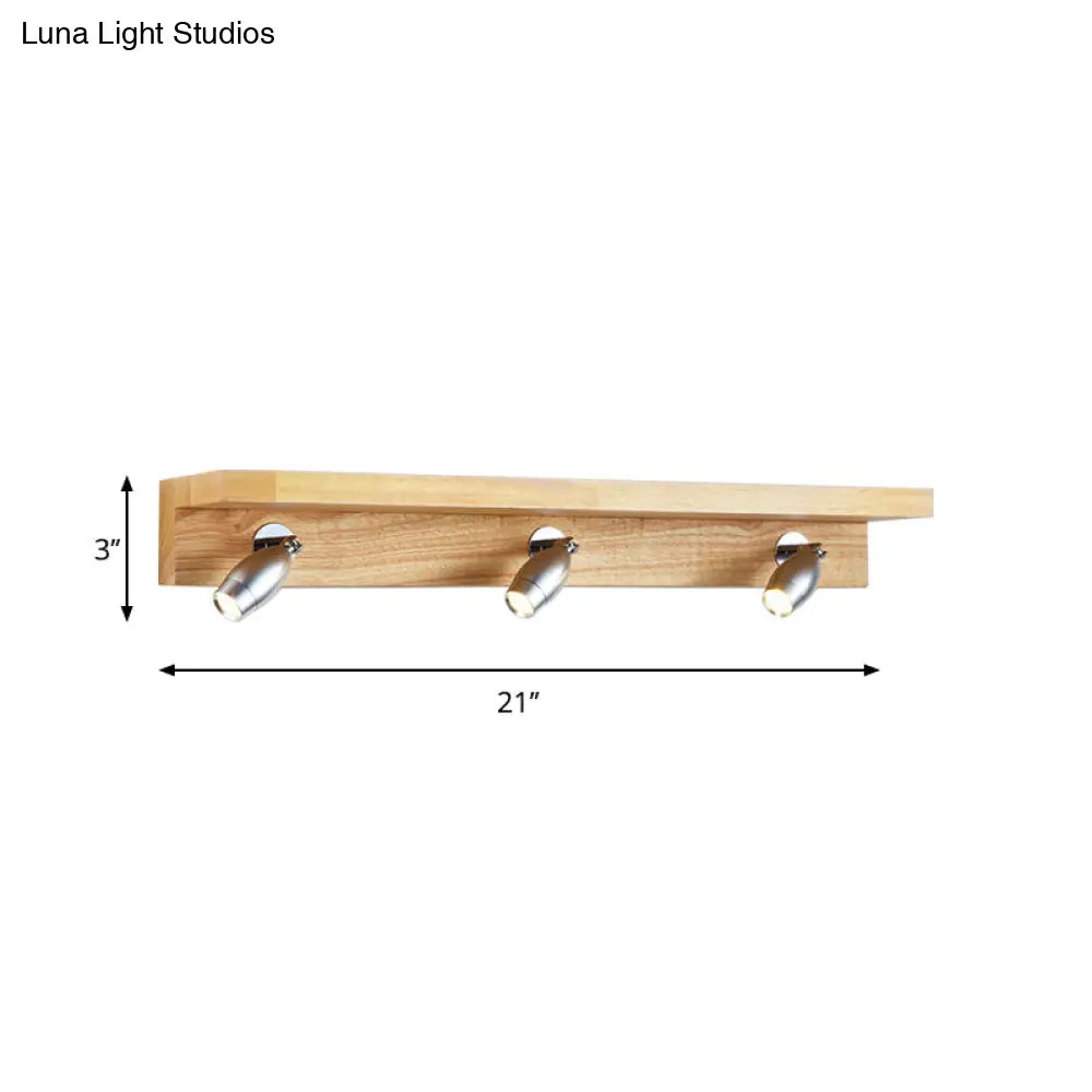 Modern Metal Wood Wall Lighting - Rotating Vanity Light With Bullet Shaped Design 3 Lights