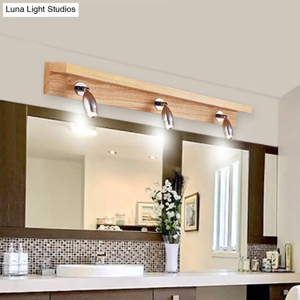 Modern Metal Wood Wall Lighting - Rotating Vanity Light With Bullet Shaped Design 3 Lights