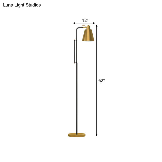 Modern Metallic 1-Light Tapered Floor Lamp In Brass - Ideal For Living Room Reading