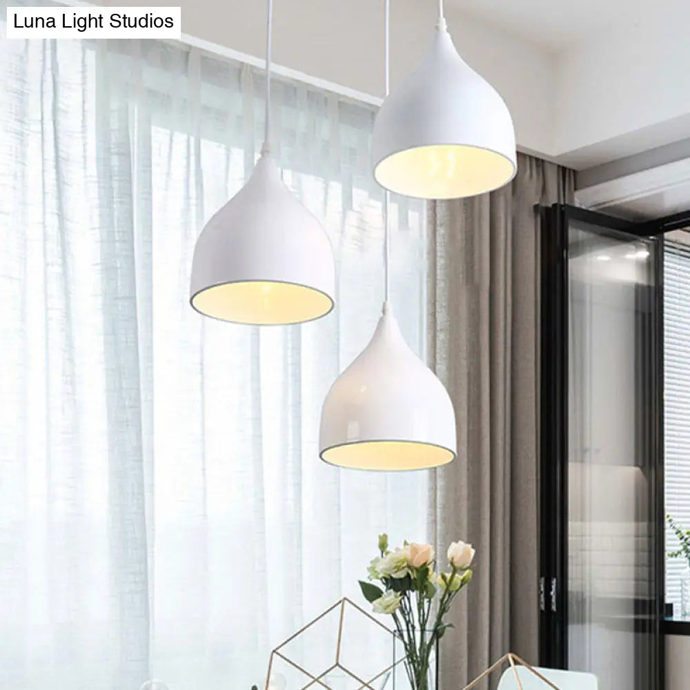 Modern Metallic 3-Light Onion Pendant With White Finish - Hanging Ceiling Lamp